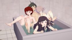 1boy 3d 3girls bathtub completely_nude danganronpa danganronpa_2:_goodbye_despair harem hinata_hajime koikatsu koizumi_mahiru nanami_chiaki nude sex smooth_skin tsumiki_mikan