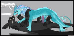 1boy 1boy1girl 1girls 2021 anthro backlash91 black_body black_nose black_skin blue_body blue_skin dialogue dragon english_text female horny how_to_train_your_dragon male male/female night_fury penis_out raya_and_the_last_dragon sisu_(ratld) tagme toothless