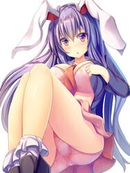 animal_ears ass blush bra bunny_ears liya looking_at_viewer open_clothes open_shirt panties pink_eyes pink_panties purple_hair reisen_udongein_inaba tagme touhou upskirt