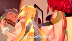 3d animated ass big_breasts blonde_hair bondsheet creampie doggy_style ejaculation ejaculation_while_penetrated futa_on_female futanari futanari_penetrating light-skinned_futanari mythra_(xenoblade) pyra_(xenoblade) selfcest sound video voice_acted xenoblade_(series) xenoblade_chronicles_2