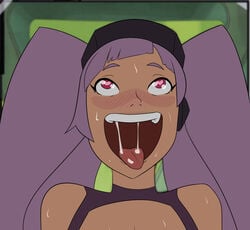 1girls ahe_gao blush drooling entrapta fright_zone heart-shaped_pupils implied_sex pink_eyes pink_hair screenshot_edit she-ra_and_the_princesses_of_power solo solo_female sweat twintails