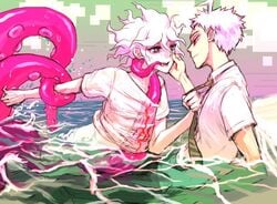 2boys beach clothed clothing color danganronpa danganronpa_2:_goodbye_despair english_commentary hand_on_another's_face hinata_hajime implied_anal in_water looking_at_another male male_focus male_only multiple_boys nagito_komaeda necktie necktie_grab neckwear_grab open_mouth outdoors pale_skin red_eyes short_hair smile smooth_skin tearing_up tears tentacle tentacle_in_mouth tentacle_on_male tentacle_sex upper_body water white_hair yaoi yndr4hope