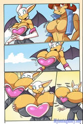 3girls anthro bottomless breast_expansion breasts bunnie_rabbot comic contagious dialogue english_text female female_only furry huge_breasts hyper hyper_breasts jaeh krystalangeldemon rouge_the_bat sally_acorn sega sonic_(series) sonic_the_hedgehog_(archie) text topless virus