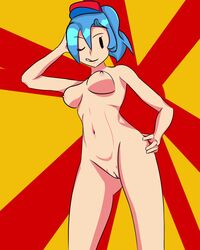 alternative_version_available big_sis_(friday_night_funkin) big_sister_(friday_night_funkin) blue_hair female friday_night_funkin hat naked smile tagme wink