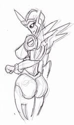 1girls alien alien_girl arcee ass big_ass big_butt breasts butt female female_only honooafterdark looking_at_viewer looking_back looking_back_at_viewer machine robot robot_girl round_ass sketch solo solo_female transformers transformers_prime