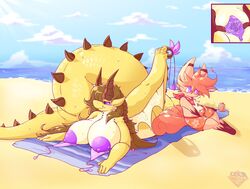 anthro anthro_on_feral beach big_breasts big_tail bikini bodily_fluids breasts capcom citruscave clothed clothed_feral clothing dragon duo elder_dragon erection erection_under_clothing female feral fiamme_(citruscave) floral_print genitals hair hi_res humanoid_genitalia humanoid_pussy male male/female micro_bikini monster_hunter nintendo outside pokemon pokemon_(species) presenting presenting_pussy pussy raised_leg sand seaside seductive shagaru_magala spread_pussy spreading sweat swimming_trunks swimwear towel undressing video_games vulpix