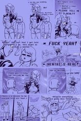 1boy 1girls comic cum english_text eyepatch female frisk frisky_(under(her)tail) male monster monster_girl muscular muscular_female nipple_bulge nokyel_(under(her)tail) nude penis pubes pubic_hair sharp_teeth size_difference text thewill under(her)tail undertale undyne