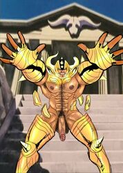 aldebaran armor bara hairy hairy_balls helmet horns male_only public saint_seiya tagme taurus_aldebaran yaoi