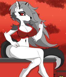 1girls anthro big_breasts bra breasts canid canid_demon canine clothing crossed_legs demon demon_girl female female_focus female_only fur furry hellhound helluva_boss humanoid loona_(helluva_boss) red_eyes samrunner solo thighs wolf