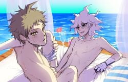 2boys anal blush brown_hair collarbone color danganronpa danganronpa_3 flower gay heterochromia hinata_hajime leg_up looking_at_another looking_at_viewer looking_back male male/male male_focus male_only male_underwear missionary_position multiple_boys nagito_komaeda ocean open_mouth open_smile pillow plaid red_eyes red_flower robotic_arm sex sheet_grab short_hair smooth_skin sweat tearing_up tears underwear underwear_around_one_leg water wine yaoi yellow_eyes yndr4hope