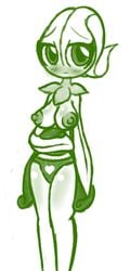 anthro bella_(screwroot) blush breasts copihue embarrassed female female_focus female_only flora_fauna heart heart_panties lifting_skirt looking_at_viewer nipples no_bra no_color oc original_character panties plantie presenting presenting_panties screwroot standing topless topless_female white_background