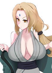 1girls alternate_version_available big_breasts blonde_hair boruto:_naruto_next_generations brown_eyes busty cleavage clothed clothing female female_only forehead_jewel forehead_mark human jellyjigs large_breasts mature mature_female milf naruto naruto_(classic) naruto_(series) naruto_shippuden pinup ponytail pose posing shounen_jump solo standing tied_hair tsunade undressing yellow_hair