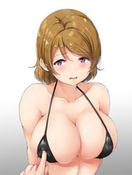 1girls big_breasts big_nipples bikini_top black_bikini_top blush breast_poke breasts brown_hair koizumi_hanayo love_live! love_live!_school_idol_project nipple_bulge nipple_poke nipples shinonon shinonon_(iso_shino) short_hair shoulders