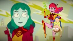 1boy 2girls big_breasts blurred_background blurred_foreground bottomless doppelganger evil_variant evil_version female kidnapped male multiple_girls planetina pollutina pollution pubic_hair redlever rick_and_morty vagina variant