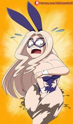 1girls bare_shoulders blonde_hair breasts bunny_ears bunnysuit bursting_breasts bursting_clothes clothing codykins123 covering covering_breasts covering_crotch cuffs exploding_clothes large_breasts legs_crossed long_hair looking_down looking_surprised mount_lady my_hero_academia narrow_shoulders open_mouth pantyhose pink_eyes ripped_clothing solo standing sweat thick_thighs watermark yuu_takeyama