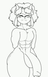 animated anthro big_ass big_penis closed_eyes curly_hair dio_(megokinho) faun flaccid gif hands_behind_back horns huge_balls huge_cock male_only megokinho monochrome muscle muscles satyr smiling solo solo_male uncut wavy_hair wide_hips