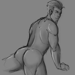 apollo_(smite) ass behind from_behind gay grin male male_focus male_only sketch smile smite suggestive_look