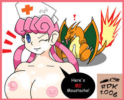 2006 breasts charizard color cum female front_view human interspecies male nintendo nude nurse_joy pokemon pokemon_(species) pokephilia reddragonkan tagme