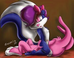 2010 2girls anthro babs_bunny cunnilingus escoria female female_only fifi_la_fume fur furry interspecies licking mammal multiple_females oral rabbit side_view skunk straddle tiny_toon_adventures uncensored yuri