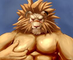 anthro bust_portrait front_view huge_muscles leo_(red_earth) lion male male_only nude pecs red_earth solo tagme warzard