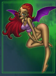 1girls barefoot bottomless breasts cleavage dark-skinned_female dark_skin erect_nipples feet female female_only green_eyes long_hair nipples pointy_ears red_hair solo tagme tattoo tattoos wuya xiaolin_showdown