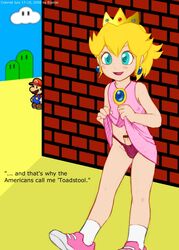 1boy blush censored crossdressing crossdressing_male dialogue dress dress_lift earrings english english_text erection ezalias femboy genderswap genderswap_(ftm) girly jig061212 male male_only mario mario_(series) mario_tennis nintendo nullenigma panties paper_mario penis prince_apricot princess_peach rule_63 short_hair small_penis smile solo_focus straight_hair text trap underwear young