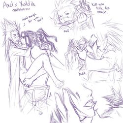 2boys axel_(kingdom_hearts) disney gay kingdom_hearts male male_only monochrome rough_sketch square_enix tagme xaldin yaoi