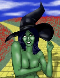 blue_hair cleavage darklightsun elphaba female female_only green_skin only_female real_witch solo solo_female tagme the_wizard_of_oz wicked_witch_of_the_west witch witch_hat