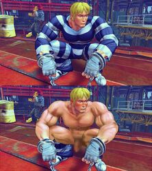 3d bara blonde_hair censored cody_travers final_fight gay male male_only mod muscular muscular_male naked nude_mod straight_hair street_fighter video_games yaoi