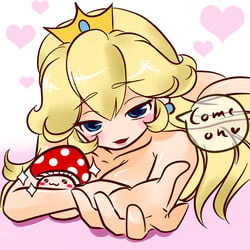 :3 akira_b blonde_hair blush color crown ear_piercing female female_only front_view hair human long_hair mario_(series) mushroom nintendo piercing princess_peach solo straight_hair super_mario_bros. tagme