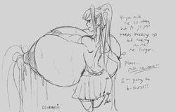 about_to_burst backboob begging begging_to_be_milked black_and_white breast_expansion breast_hold cant_reach close_to_bursting demanding doki_doki_literature_club elbow_gloves engorged_breasts excessive_lactation gigantic_breasts glubtastic gushing_milk huge_breasts hyper hyper_breasts involuntary_expansion involuntary_lactation lactating lactation lactation_denial lactation_without_expressing large_areolae long_hair looking_back milk milk_squirt milking monika_(doki_doki_literature_club) monochrome puffy_nipples ready_to_pop skirt uncontrollable_growth uncontrolled_lactation unstoppable_growth