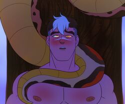 1boy big_pecs blush blushing_pecs boa_constrictor brown_hair coiling coils eyes_half_closed geekgirl8 hypnosis hypnotic_eyes hypnotized kennynaga lamia large_nipples large_pecs male_nipples male_only muscular_male naga open_mouth original_character pecs scar_on_face shirtless_male short_hair snake takashi_shirogane voltron voltron:_legendary_defender white_hair