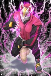 1boy absurd_res big_penis black_gloves drift_(fortnite) fingerless_gloves foreskin fortnite fox_ears fox_mask gay gloves glowing glowing_eyes hi_res high_resolution highres human hung kitsune long_penis male male_focus male_only mask pants penis penis_out pink_clothing pink_sweater powers shiny shoes solo sweater tagme uncut vein veiny veiny_penis vikifox_(artist)