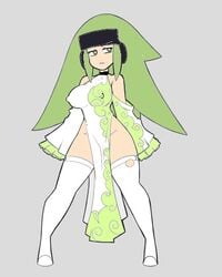 big_breasts chinese_clothes geoexe gkvalhalla green_hair gwain_saga marlow nipple_bulge stockings thick_thighs wide_hips