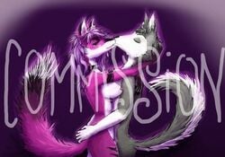 1boy 1boy1girl 1girls 2021 ass ass_grab background breasts canid canine canis closed_eyes collar commission couple cute duo ears english_text fox french_kiss french_kissing furry grey_fur hugging husky kiss kissing lemonadetea149 pink_fur purple_hair romantic_couple selene_leni siberian_husky spot_(spottypuppy8686) tail text white_fur