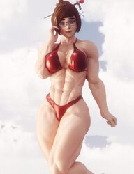 3d abs bikini blizzard_entertainment dashie116 large_breasts mei_(overwatch) muscles muscular muscular_female overwatch simple_background