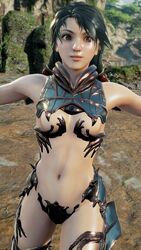 1girls 3d alternate_costume armor black_hair brown_eyes female female_only lips maebari mod navel small_breasts smile soul_calibur talim twintails