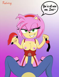 amy_rose anthro ball_gag big_penis bondage bondage_gear bound breasts dominant dominant_female duo eulipotyphlan evil_eyes evil_smile female femdom femdom_pov flogger gag genitals hedgehog male male/female male_pov malesub mammal naughty_face naughty_smile penis pov redwing rubber sadistic_girl sega smile smiling smiling_at_viewer sonic_(series) sonic_the_hedgehog submissive submissive_male