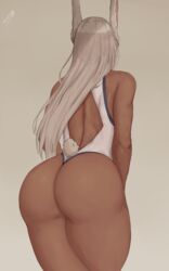 1girls animal_ears ass ass_focus big_ass big_butt bubble_butt bunny_ears bunny_tail curvy_figure cutesexyrobutts_(style) dark-skinned_female dark_skin female leotard long_hair miruko my_hero_academia rumi_usagiyama savagexthicc solo standing thick_thighs thighs thong_leotard white_hair