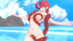 bad_life_choices beach blue_eyes breast_squeeze breasts digimon digimon_story digimon_story:_cyber_sleuth human imminent_sex implied_penetration nipples nokia_shiramine ocean pink red_hair restrained scrunchie sea shocked suckers tentacle_sex theneverhoodlum