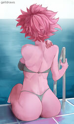 1girls 2d arm_support ass_focus back_view backboob bare_back bare_legs bare_shoulders big_ass bikini breasts colored_skin dat_ass faceless_female facing_away female female_only from_behind full_color gelldraws hand_on_shoulder holding_object micro_bikini mina_ashido my_hero_academia no_penetration no_sex partially_submerged pink_hair pink_skin pool poolside round_ass short_hair shounen_jump sitting skimpy skimpy_bikini solo solo_female solo_focus stairs strapless strapless_bikini swimsuit thong_bikini water