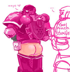 2boys adeptus_astartes armor ass ass_focus back_view heart helmet imperium_of_man male_focus masked masked_male pants_down pantsless poor_quality power_armor sketch solo_male space_marine twopunch warhammer_(franchise) warhammer_40k