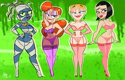 4girls atomickingboo bandage black_hair blonde_hair blush bra breasts cameltoe cartoon_network claire_(billy_and_mandy) curvy female gladys_(billy_and_mandy) judy_(billy_and_mandy) large_breasts light-skinned_female light_skin lingerie lipstick long_hair mature milf mother multiple_girls mummy orange_hair pantsu quartet shoes smile sperg's_mother standing take_your_pick the_grim_adventures_of_billy_and_mandy thick_thighs thighhighs wide_hips