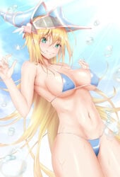 1girls bikini bikini_bottom bikini_top calcio dark_magician_girl female green_eyes hat headgear konami long_hair looking_at_viewer ocean sunlight tagme thick_thighs thighs wet wide_hips witch_hat yellow_hair yu-gi-oh! yuu-gi-ou yuu-gi-ou_duel_monsters