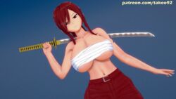 1girls 3d 3d_(artwork) bandage bangs belt big_ass big_breasts brown_eyes cleavage curvaceous curvy erect_nipples erect_nipples_under_clothes erza_scarlet fairy_tail female_focus female_only hair_over_one_eye holding_weapon huge_ass huge_breasts katana koikatsu large_ass large_breasts long_hair looking_at_viewer pants patreon ponytail pose posing red_hair revealing_clothes sarashi seductive simple_background solo sword takeo92 tattoo text thick_thighs tight_clothing underboob voluptuous weapon_behind_back wide_hips