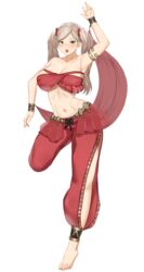 ann_takamaki armpits belly belly_dancer big_breasts blonde_hair feet looking_at_viewer midriff nvl persona persona_5 tongue_out twintails