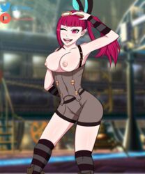 bleach bleach_brave_souls breasts_out bunny_ears cyberpunk dealore dokugamine_riruka leaning_forward