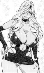 1girls animal_print areola_slip areolae bakunyuu bare_shoulders bimbo black_and_white blonde_hair blush bodycon boss boss_lady bracelet breasts bridal_gauntlets bursting_breasts ceo choker cleavage clothing_cutout collarbone contrapposto covered_erect_nipples cowboy_shot cross cross_choker cross_necklace curly_hair curvaceous curvy curvy_body dark-skinned_female dark_skin dress drill_hair drill_locks elbow_gloves erect_nipples erect_nipples_under_clothes eyebrows eyelashes eyeliner facing_viewer female female_boss female_focus fingerless_gloves gal_ane_shachou_to_harem_ganguro_~sex_wa_gyoumu_ni_fukumimasu_ka? ganguro gyaru hair_over_one_eye hand_on_hip highleg highleg_panties highres hip_vent huge_areolae huge_breasts huge_nipples implied_sex impossible_clothes jewelry kogal leopard_print long_hair looking_at_viewer lots_of_jewelry microdress microskirt minidress miniskirt monochrome naughty naughty_smile navel navel_cutout necklace nishigori_ai no_bra original original_character panties pantyshot pantyshot_(standing) plain_background puffy_areolae puffy_nipples revealing_clothes ring ringlets seductive_eyes seductive_look seductive_smile short_dress simple_background skimpy skimpy_clothes skimpy_dress skimpy_outfit skindentation skirt smile smiling_at_viewer solo standing tan tatsunami_youtoku thong_panties tight tight_clothing tight_dress underwear wavy_hair white_panties white_thong