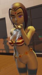 3d bikini blender blowing_kiss breasts dc dc_comics fake_prince half_naked no_panties purple_eyes purple_hair rachel_roth raven_(dc) solo solo_female teen_titans winking