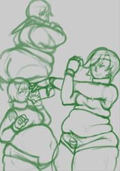 final_fantasy final_fantasy_vii huge_ass huge_belly mofuuwafuwa monochrome obese overweight overweight_female sketch sweat sweatdrop wink yuffie_kisaragi